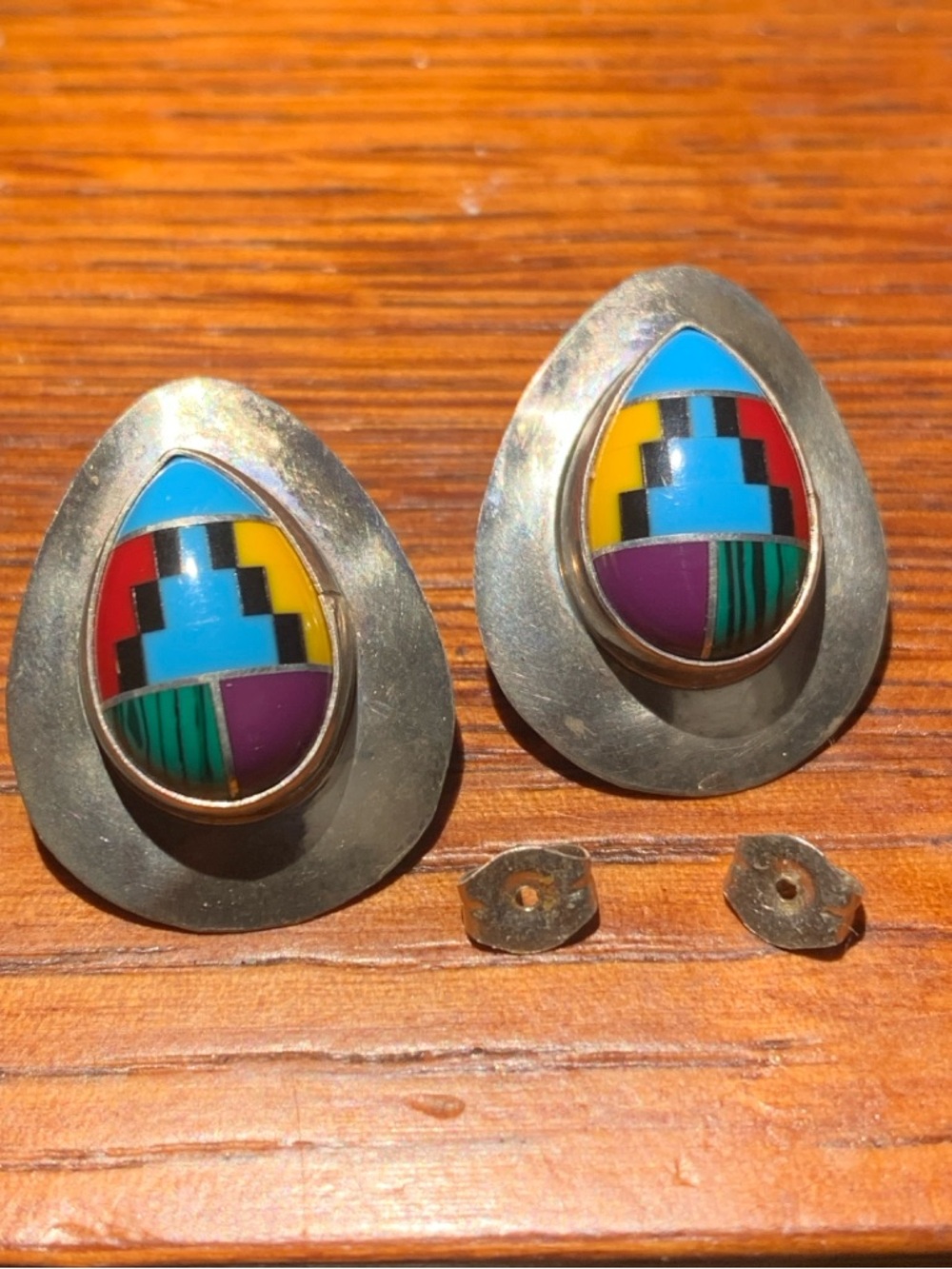 Vintage Zuni Inlay Post Earrings 4 grams